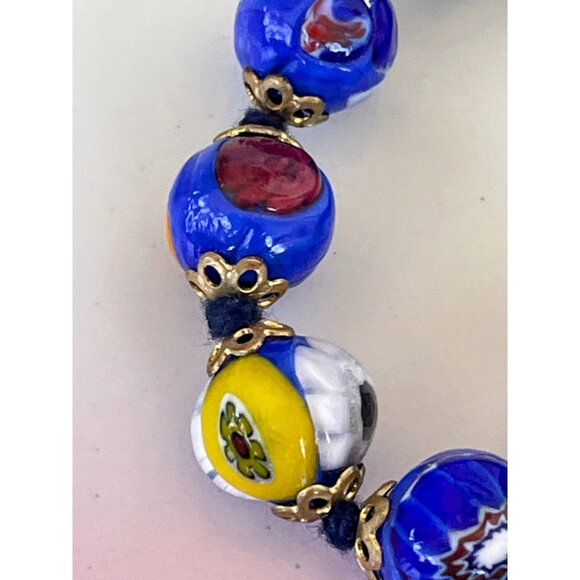 Vintage 1950s Italy Millefiori Hand knotted Glass Blue Beaded Necklace - Picture 6 of 16